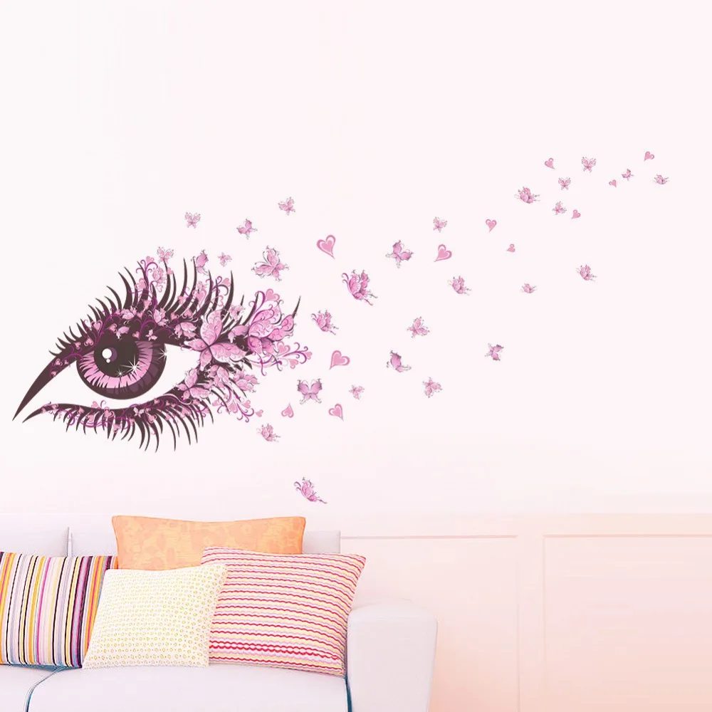Розовый глаз творческая девочка номер ресниц с украшением в виде бабочки настенные наклейки, живопись красивые гостиной фон diy настенные наклейки