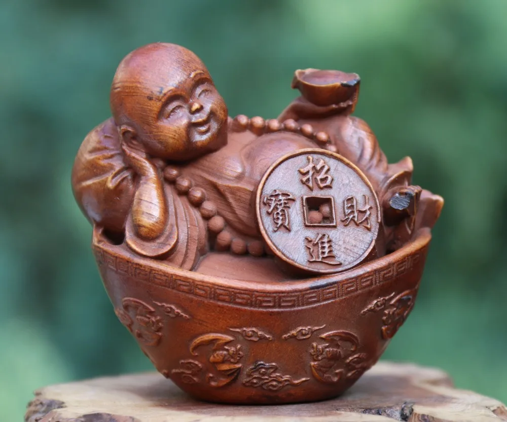 3.5 CM Tibet Buddhism Brass Copper Lucky Wealth Maitreya Buddha Amulet sculpture