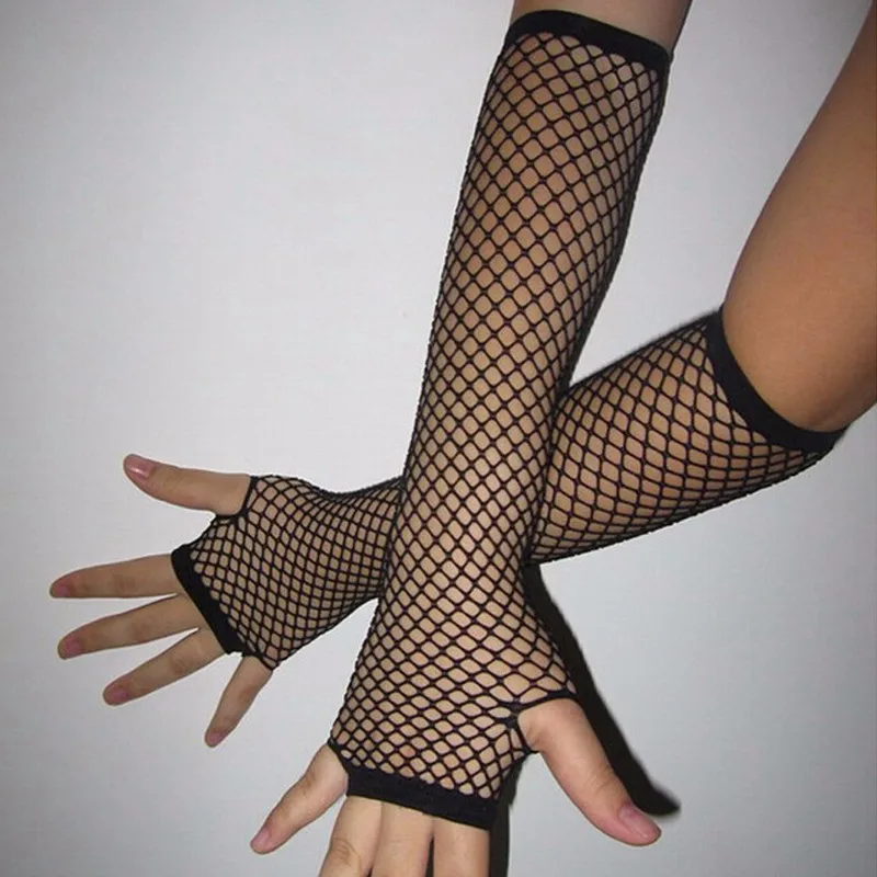 Вязаные крючком кружевные панковские готические наряд в стиле диско длинные сетчатые танцевальные сетчатые перчатки без пальцев Лидер продаж