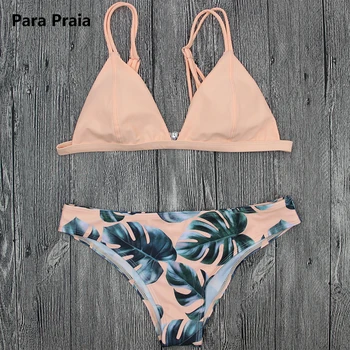 

2020 Sexy Brazilian Bikini Set Swimwear White Women Swimsuit Bathing Suit Cami Palm Leaf Print Biquini Swim Suit Maillot De Bain