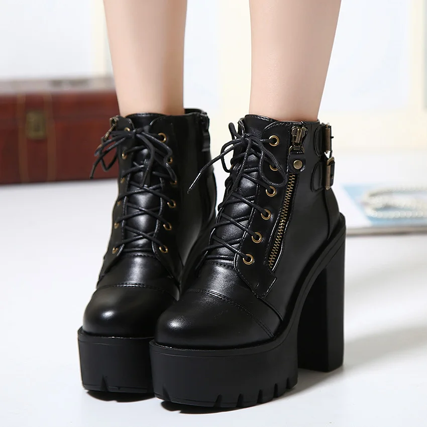 Hot Sale Russian Shoes Black Platform Martin Boots Women With Zip High ...