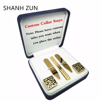 

SHANH ZUN DIY Custom Stainless Steel Collar Stays Tie Clip Cufflinks Personalized Gift Set for Mens Dress Shirt
