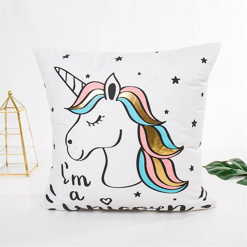 Fuwatacchi Cute Unicorn Cushion Cover Gold Stamping Throw Pillow Cover New Rainbow Christmas Decorative Pillows for Home Chair