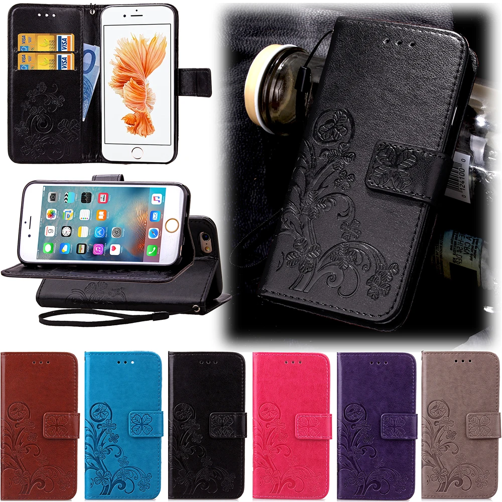 

Fundas Clover Case for iPhone 6 6S Plus 5 5S SE 5C Leather Cover Luxry Retro Printing Flip Capa Telephone Mobile Accessorie casa