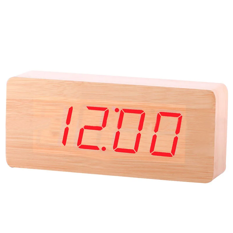 

Originality LED Wooden Alarm Clock Watch Table Voice Control Digital Wood Desktop Alarm Clock with Light Table Decoration HR