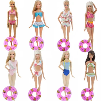 

High Quality Swimsuit Mixed Style Swimwear Beach Party Wear Bikini + Swimming Rings Clothes for Barbie Doll Accessories Kids Toy