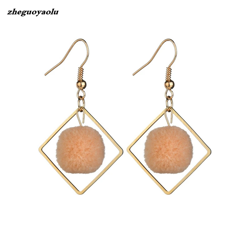 

New Personality Fashion Geometric Hair Ball Earrings Sweet Simple Color Earrings Drop Earrings Boucle D'oreille Ethnique