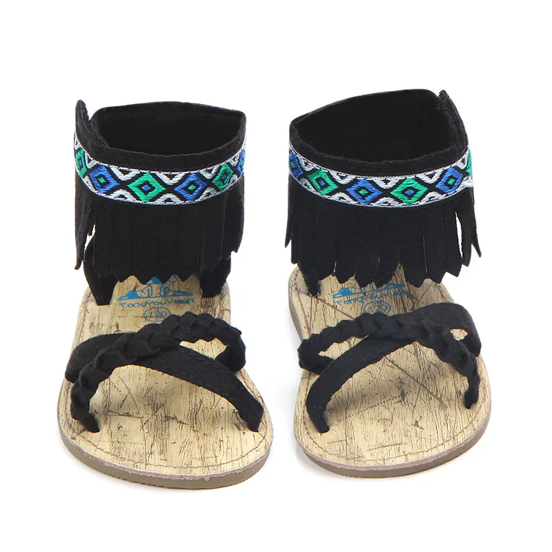 Дизайн; летняя обувь для девочек; детские сандалии с кисточками в богемном стиле/ - Цвет: black