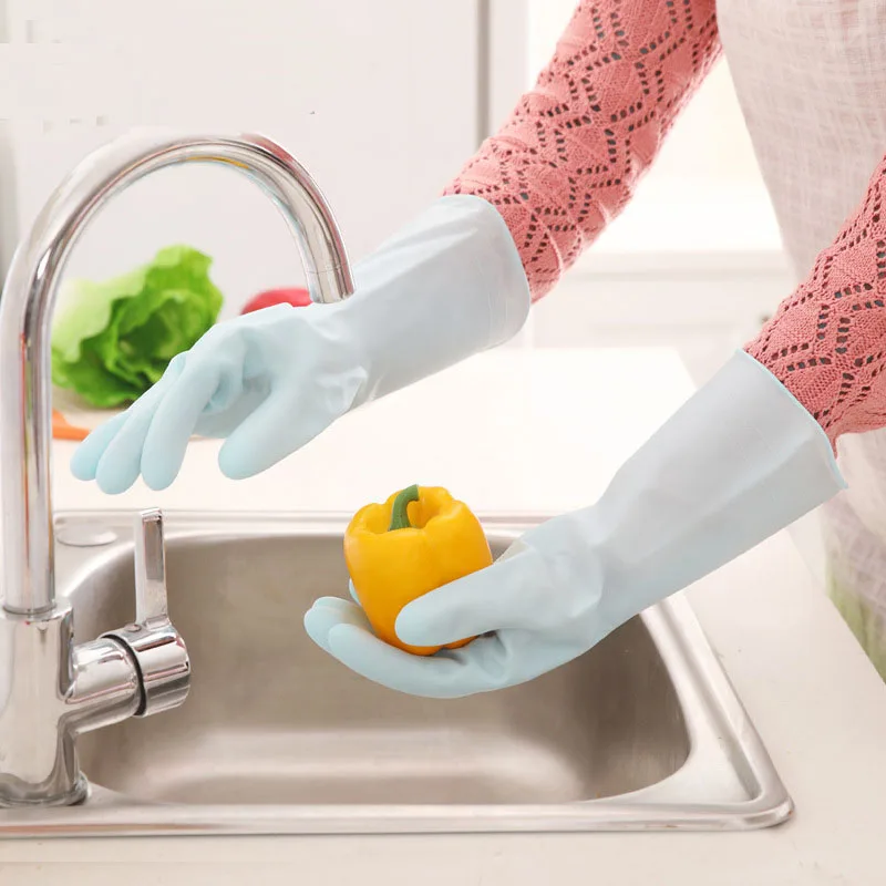 5 цветов, тонкие кожаные латексные перчатки для уборки дома, кухонные резиновые перчатки для мытья посуды, прочные водонепроницаемые бытовые перчатки - Цвет: Синий