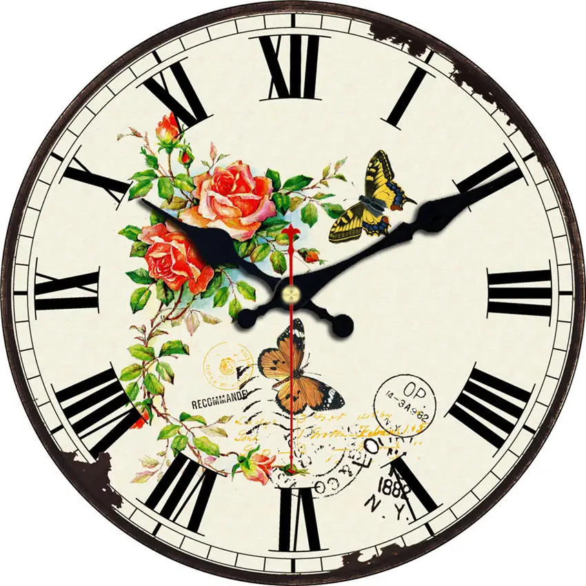 Шикарные Мэрилин красота винтажный Узор Деревянные картонные настенные часы, европейские ретро часы для шикарного домашнего офиса Кафе Декор - Цвет: Flower Wall Clock 9