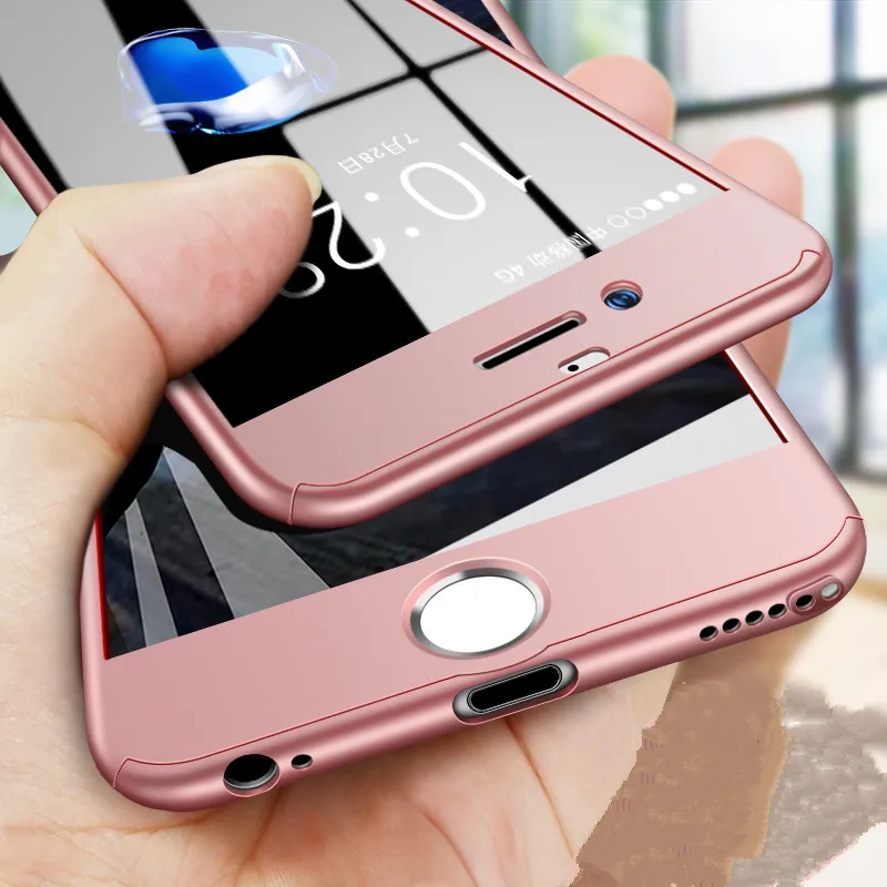 SHUOHU Luxury 360 Degree Phone Case for iPhone 6 6S 7 8 Plus Fundas Plastic Full Cover for iPhone X 10 Cases Coque with Glass
