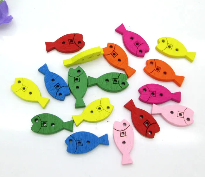 

200pcs 10x20mm Colorful 2 Holes Mixed Fish Wooden Buttons For Clothes Crafts Sewing Scrapbooking DIY Accessories