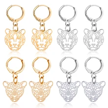 1 пара Чи полые леопард тигр наголовный обруч серьги Для женщин простой Мода Jewelry Животные Малый подвеска круглой формы круг серьги E579