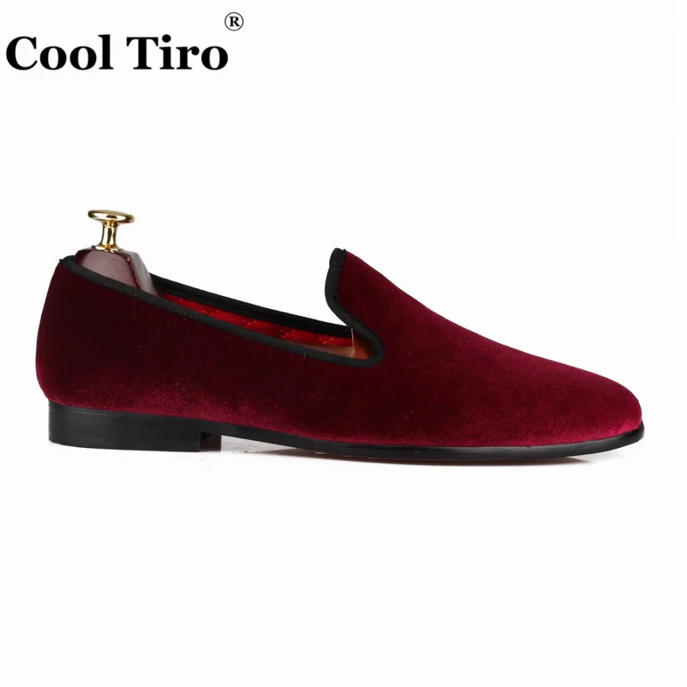 Men Loafers Burgundy Velvet Dress shoes (7)