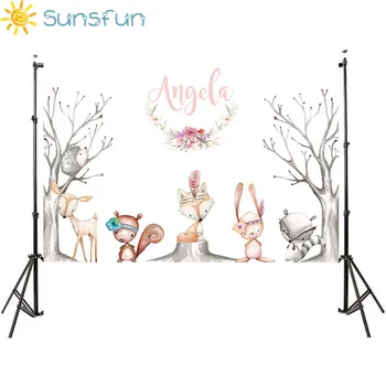 

Sunsfun 7x5ft Vinyl Background Computer Printed Custom Children Photography Backdrops Woodland Animal Baby Shower First Birthday