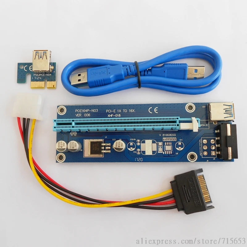 PCI Express 1x к 16x адаптер Riser Card PCI-E Extender + 15Pin Sata 4Pin IDE Molex Питание/USB 3 0 кабель |