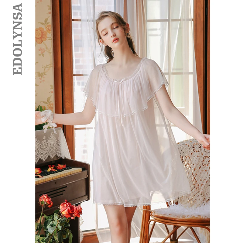 

2019 Vintage Sleepwear Lace Ruffed Cotton Lining Summer Women Home Wear Night Dress Retro Princess Style Nightgown Lingerie T508