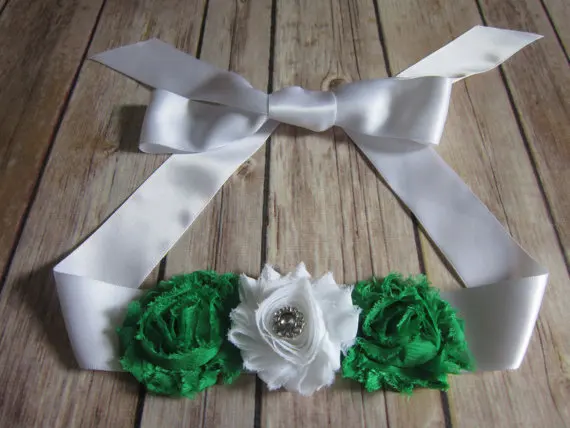 

Vintage Inspired Bridal Sash white greed Shabby Chiffon Flower Sash satin Belt Ribbon wedding Bridesmaids accessories