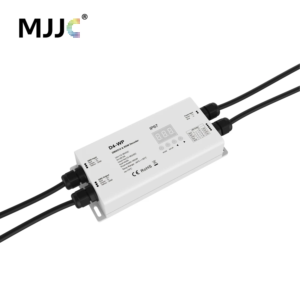 

4 Channel DMX 512 RDM Decoder Waterproof IP67 DC 12V 24V 36V Digital Numeric Display DMX RGBW Controller D4-WP