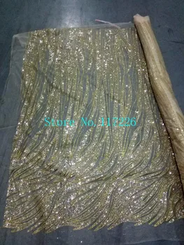 

on sale gold embroidered lace fabric with glued glitter JRB-11911 for sexy dress