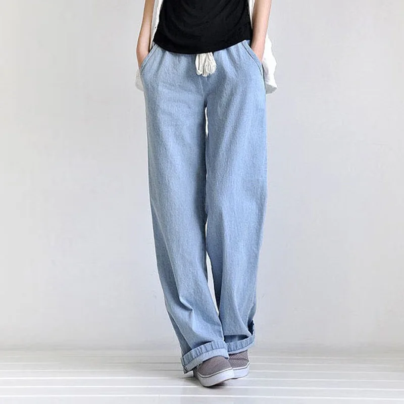 

New 2017 spring wide leg pants women jeans loose casual denim trousers full length S M L XL free shipping SL-48D1