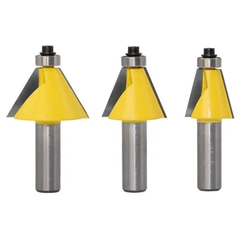 

Chamfer&Bevel Edging Router Bit Set 3Pcs(15° 22.5° 30°) 1 inch Cut Height Carbide Router Bit Professional Woodworking Cutter T