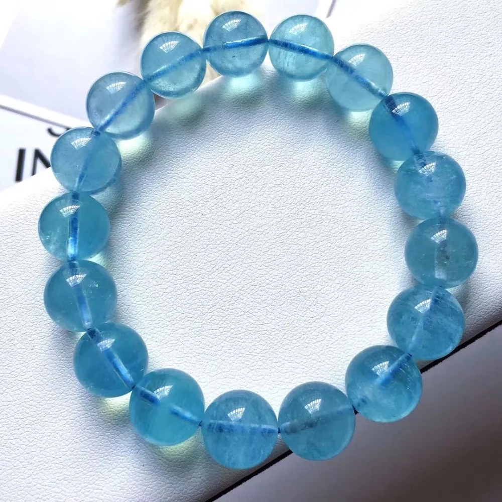 

Top Quality Natural Blue Clear Aquamarine Round Beads Bracelet 12.5mm Gemstone Woman Best Healing Hot Gemstone Bracelets AAAAA