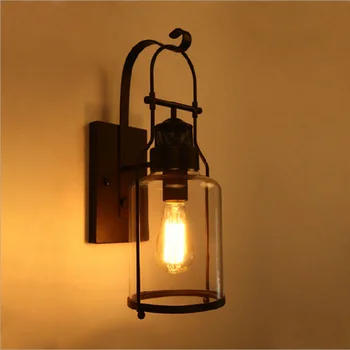 

American style rural industrial antique LOFT bedroom bedside lamp retro iron glass wall lamp balcony wall lamp