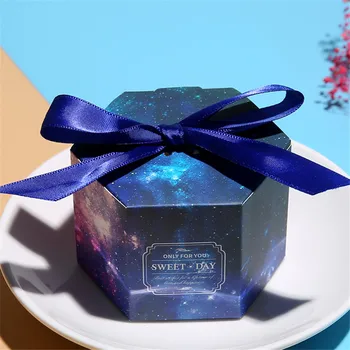 

10pcs/lot Creative Blue Sky Wedding Sweet Day Candy Box With Royal Blue Ribbon DIY Colorful Party Favor Gift Boxes Only For You