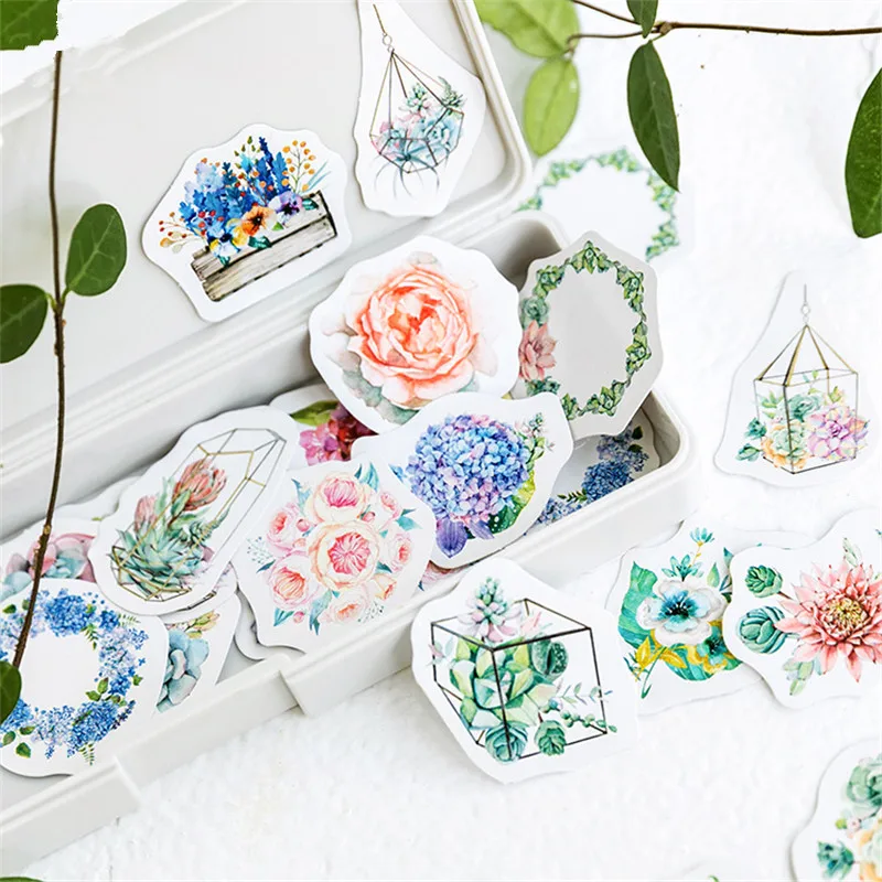 

46 pcs/pack Blooming Flower Decorative DIY Decoration Craft Scrapbooking Stickers Stickers Adhesive Stickers Gift Stationery