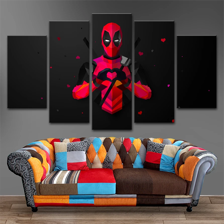 

Modern Artwork Modular Pictures Canvas Decor Living Room Wall 5 Pieces Movie Deadpool Painting Framework Art Poster HD Print