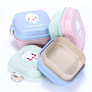 

2016 New Cartoon Bento for Kids Student Environmental Protection Wheat Straw Food Grade PP Plastic Double Layer Bento