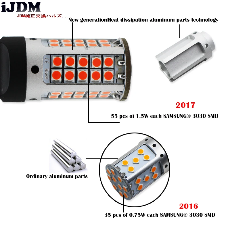 IJDM 7440 светодиодный No Hyper Flash 21 Вт высокомощный красный T20 W21W светодиодный фонарь для автомобильных указателей поворота, задних фонарей, стоп-сигналов, CANBUS