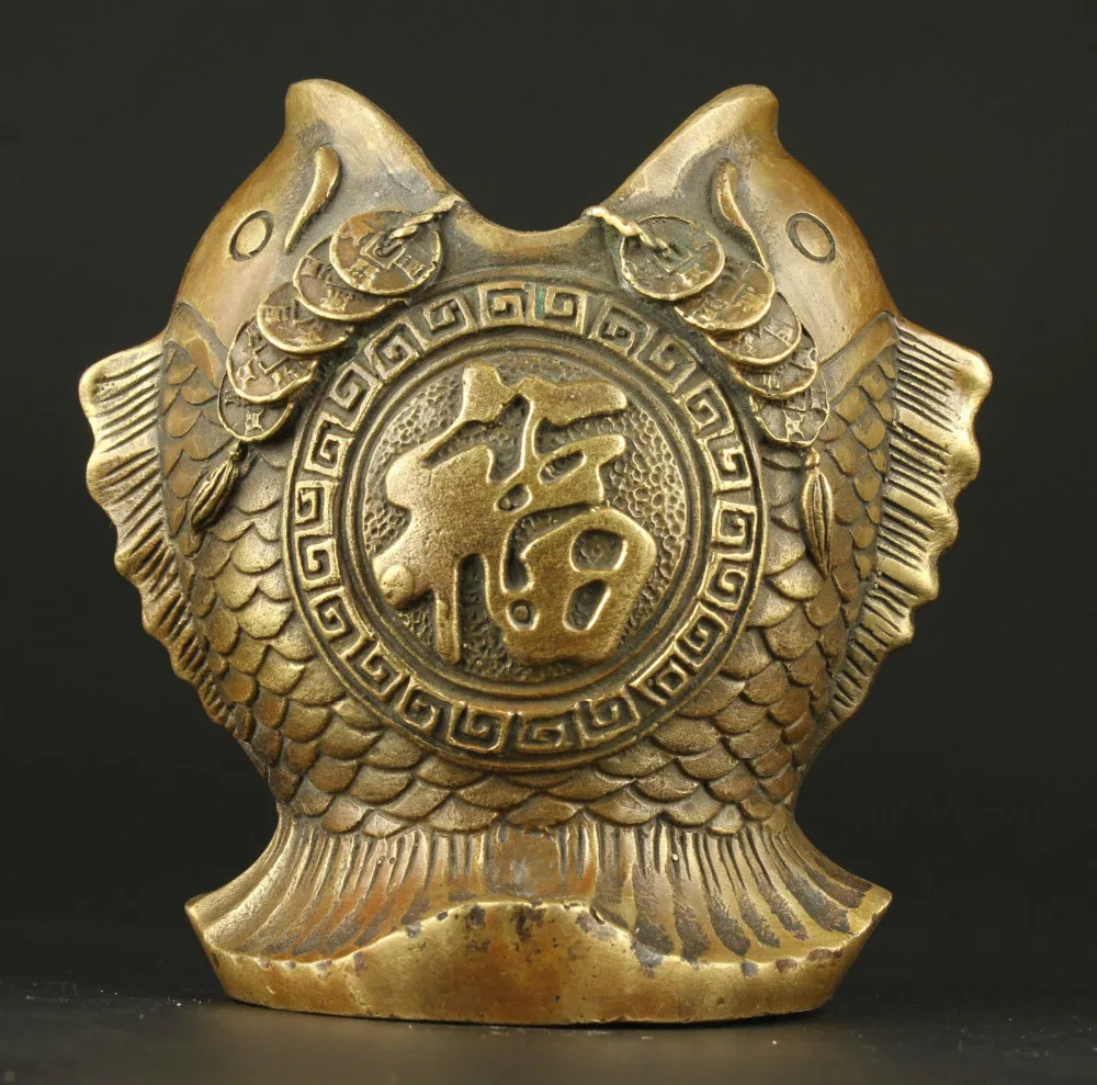 

China Collect Manual Sculpture Bronze Statue Lucky Fish Brush Pot Ornaments