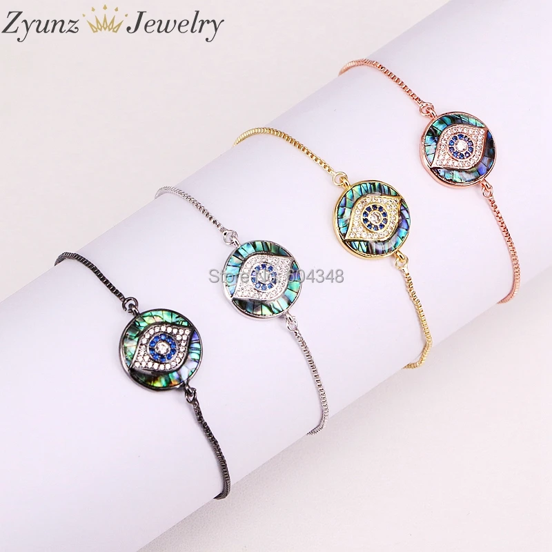 

5 Strands ZYZ300-4765 Mirco Pave CZ Abalone Shell Round Eye Connector Adjustable Link Bracelet Fashion Jewelry