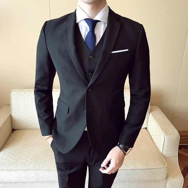 2018 Spring And Summer New Solid Color Slim Gentleman Suit Three piece ...