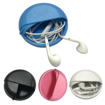 

Plastic Round Data Cable Box Storage Case Earphone Storage Box Headphone Cord Organizer Cables Protect with Rotating Cover