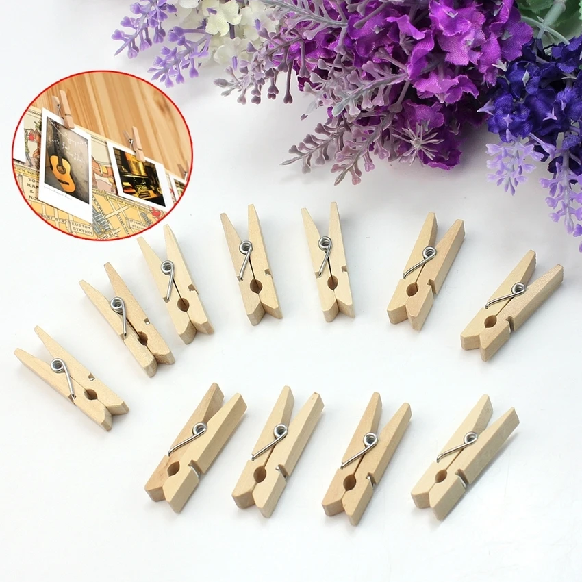 50 PCS Wholesale Very Small Mine Size 25mm Mini Natural Wooden Clips For Photo Clips Clothespin Craft Decoration Clips Pegs