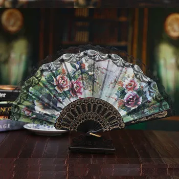 

Summer 23 CM flowers and plants plastic bone folding Chinese hand fan cloth fan folding fan party wedding decoration