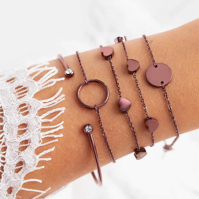 

Mavis Hare Newest COFFEE Bracelet Bangle Set with LOVE Heart CHAIN Coffee & CIRCLE COFFEE & Round COFFEE BRACELET as new year