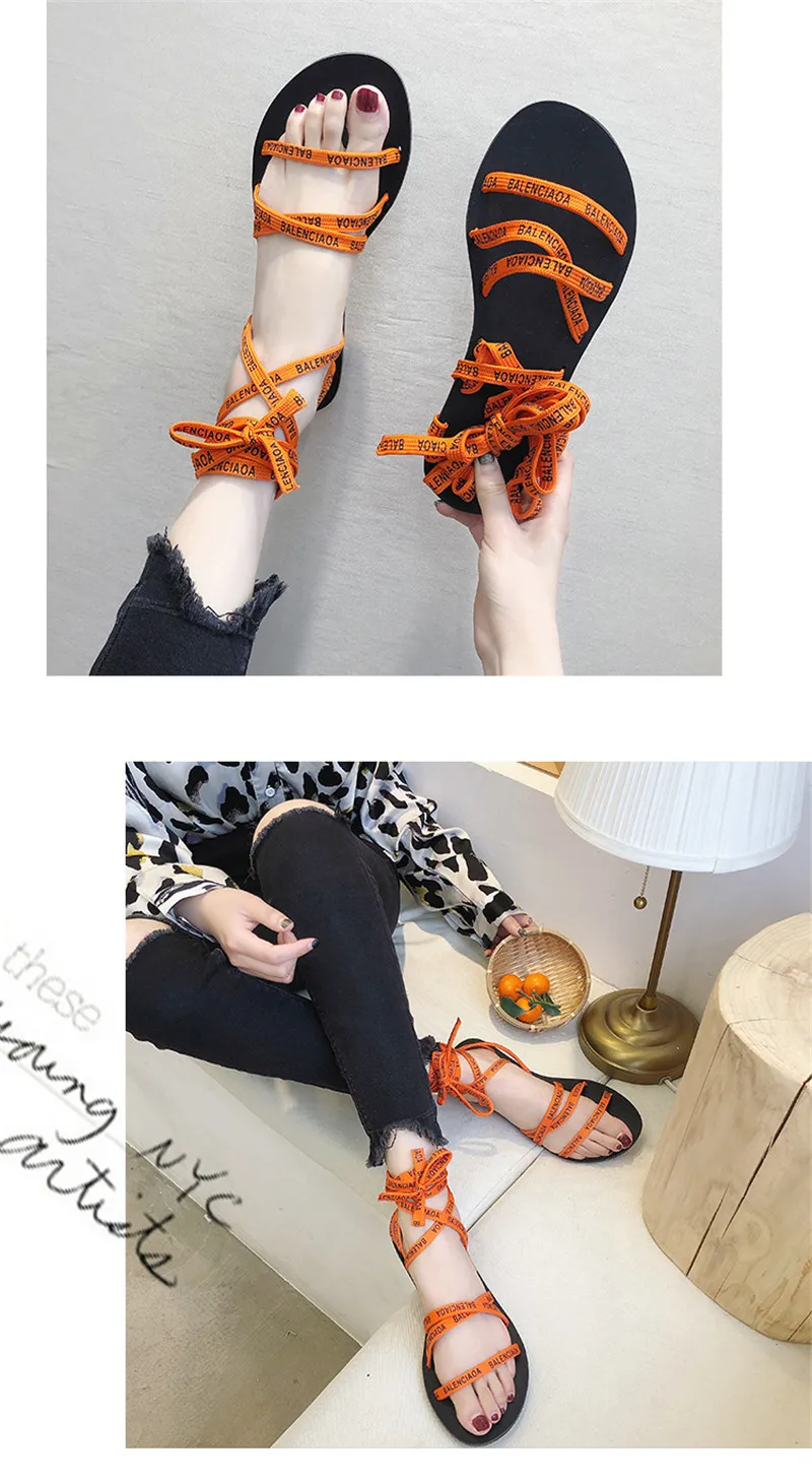 HKCP/ модные летние новые корейские сандалии на плоской подошве с открытым носком и перекрестными ремешками; сандалии-гладиаторы; C407