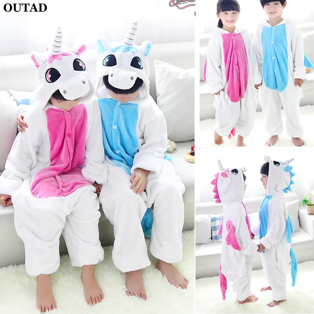 OUTAD/Детская Пижама с длинными рукавами, с единорогом, детская Милая Пижама-комбинезон с животными, цельная мягкая Фланелевая пижама, детская одежда для сна с рисунком