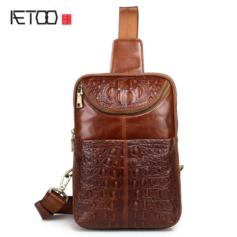 

AETOO New leather men's breasts wholesale first layer of oil wax leather men bag shoulder Messenger bag