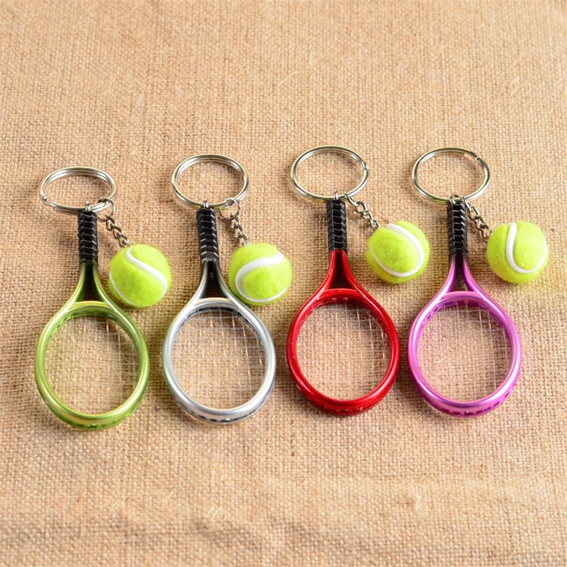 1PC Mini Tennis Racket Keychain Key Ring Cute Sport Charm 6 Colors
