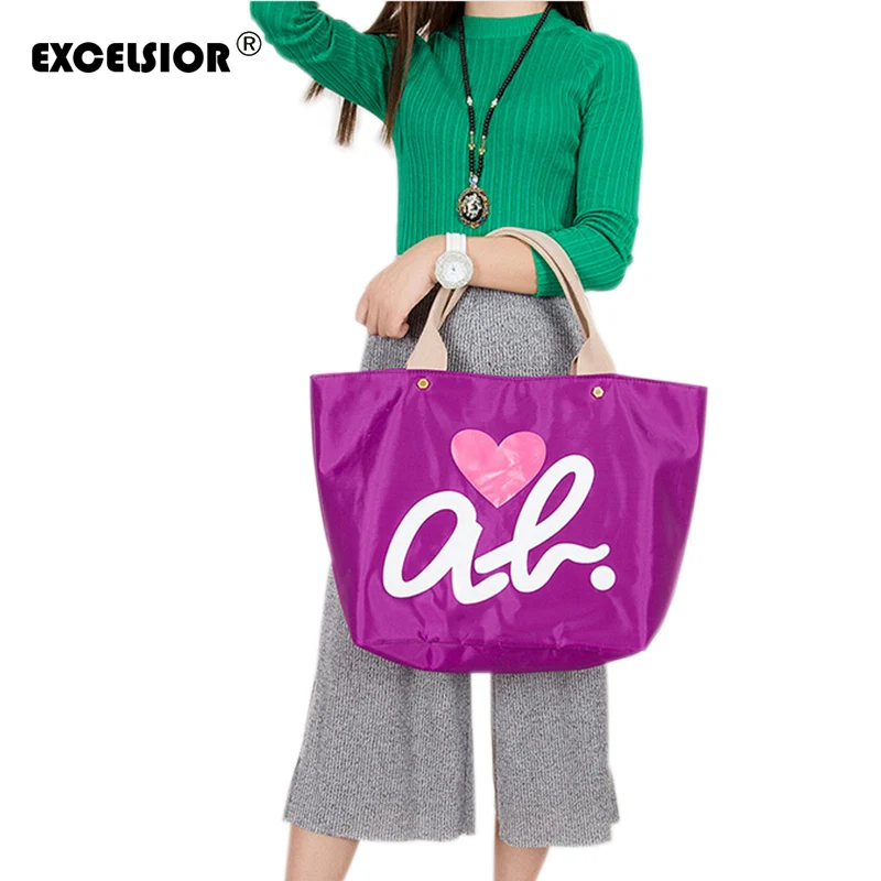 

EXCELSIOR New Brand Hear Love Pattern Tote Handbag Waterproof Shopping Bag Women's Hand Bag Girls Casual Purse Oxford Nylon Bags