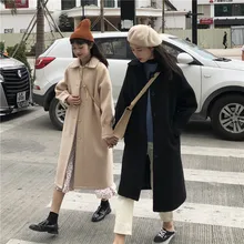 OLN 2019 New Autumn Winter Temperament Skinny Long Style Loose Single-breasted Woolen Warm Coat Pure Color Lapel Outwear 7067