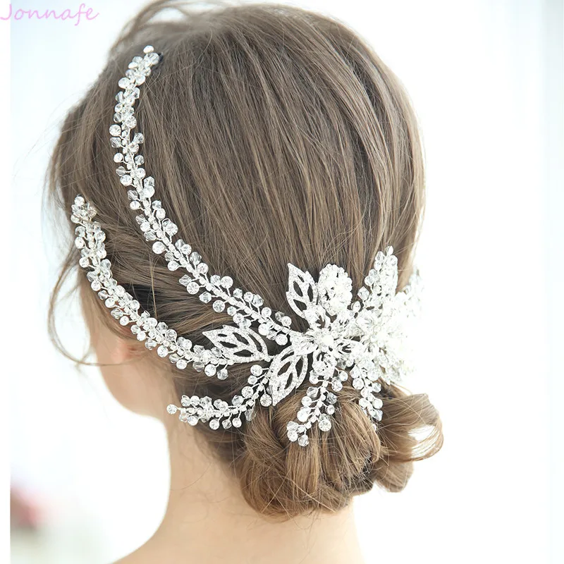 

Jonnafe Fashion Silver Color Wedding Hair Crown Clip Rhinestone Bridal Hair Jewelry Accessories Women Headpiece