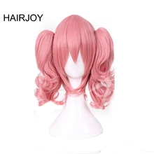 HAIRJOY женский розовый косплей парик средней длины Термостойкое синтетическое волокно с 2 съемными волнистыми конским хвостом