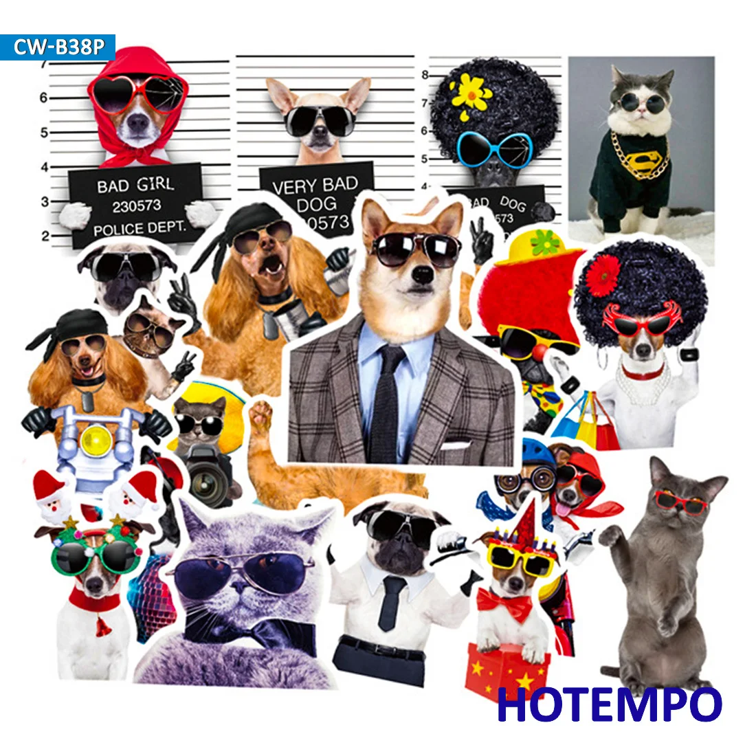 38pcs Cool Pets Puppy Cat with sunglasses Stickers for Phone Laptop Luggage Suitcase Guitar Skateboard Bike Car Decal Stickers 38pcs Cool Pets Puppy Cat with sunglasses Stickers for Phone Laptop Luggage Suitcase Guitar Skateboard Bike Car Decal Stickers