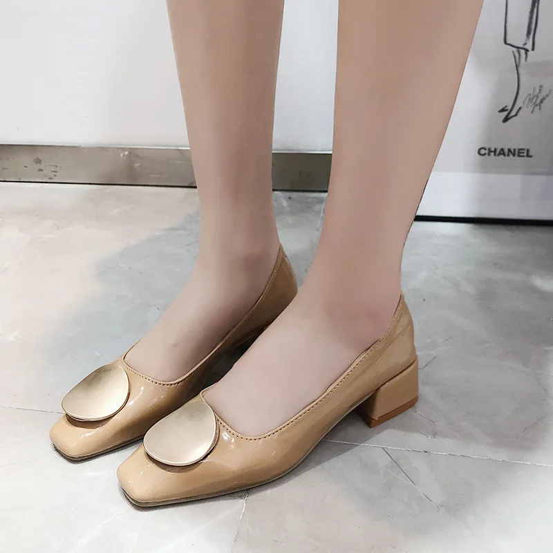 

Single shoes female 2019 spring new Korean version INS net red square head shallow mouth with soft sole shoes work shoes